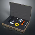 Open Brown Tool Kit With Magnifying Glass Tape Flashlight And Repair Tools
