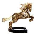 Golden Horse Decorative Ornament Set With Intricate Hollow Design And Black Base