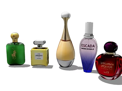 Elegant Perfume Cosmetics Display With Colorful Glass Bottles And Stylish Designs 3d model