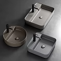 Modern Bathroom Washbasins in Various Shapes with Gray Finish and Black Faucets