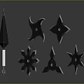 Tactical Black Modern Metallic Weapons Set With Spear And Shurikens