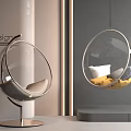 Modern Transparent Spherical Hanging Chairs Floor Standing And Suspended With Yellow Gray Pillows