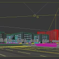 Modern Industrial Workshop Building Exterior With Road Green Belt and Blue Sky