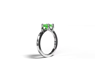 Stunning Silver Solitaire Ring With Green Gemstone Precious Jewelry Design 3d model