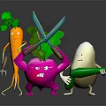 3D Rendered Anthropomorphic Vegetable Dolls With Expressive Faces Limbs Tools And Green Leaves