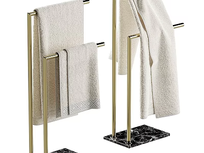 Luxury Bathroom Towel Racks With Soft Towels And Elegant Gold Stand 3d model