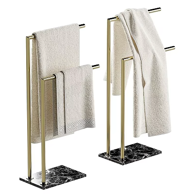 Luxury Bathroom Towel Racks With Soft Towels And Elegant Gold Stand 3d model