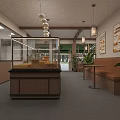 Joyful Restaurant Exterior With Green Awning Glass Windows Brick Walls And Potted Plants