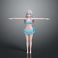 Anime Creature Character With Purple Hair Wearing Light Blue Bikini Standing Arms Outstretched