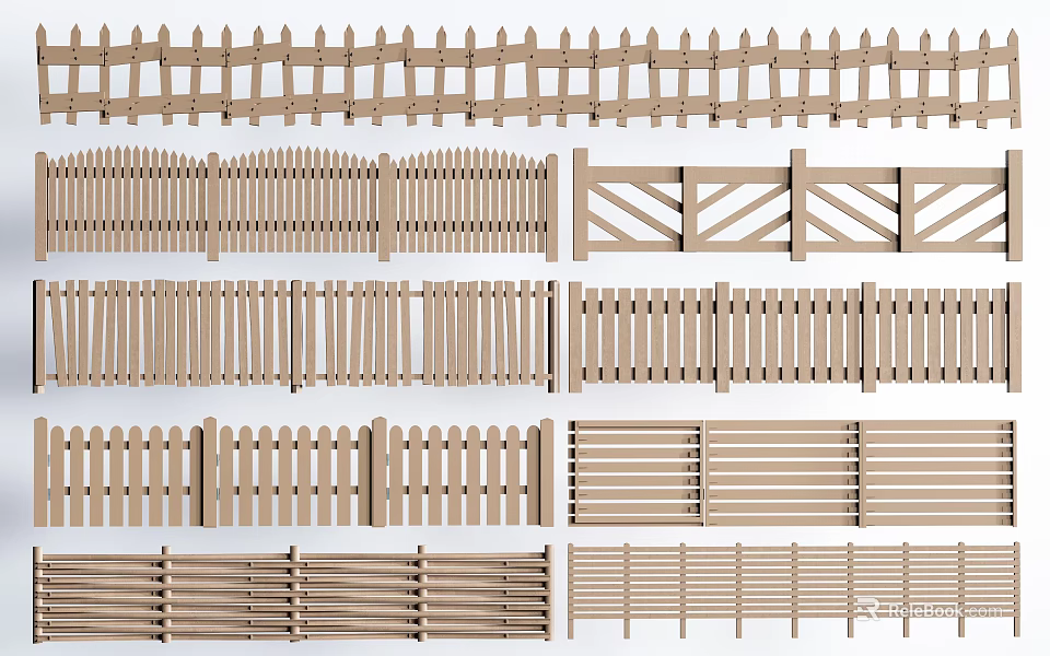 Various Styles Of Wooden Fences For Outdoor 3d model 