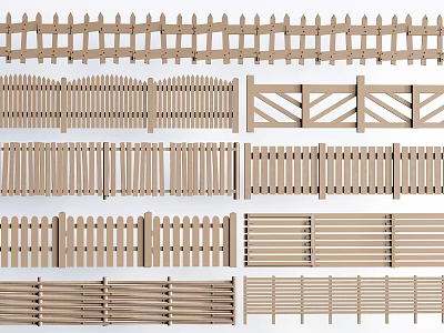 Various Styles Of Wooden Fences For Outdoor 3d model