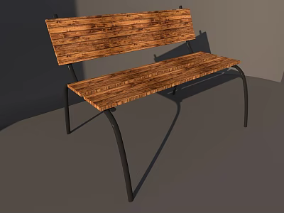 Outdoor Wooden Bench with Metal Frame for Garden Patio Seating 3d model