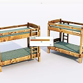 Wooden Bunk Beds With Ladder And Green Mattress For Kids Room