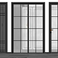 Modern Hinged Interior Doors With Black Frame And Grid Glass Design 3d model