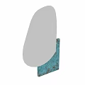 Modern Decorative Mirror with Unique Curved Shape and Blue Copper Textured Panel for Interior Wall Design