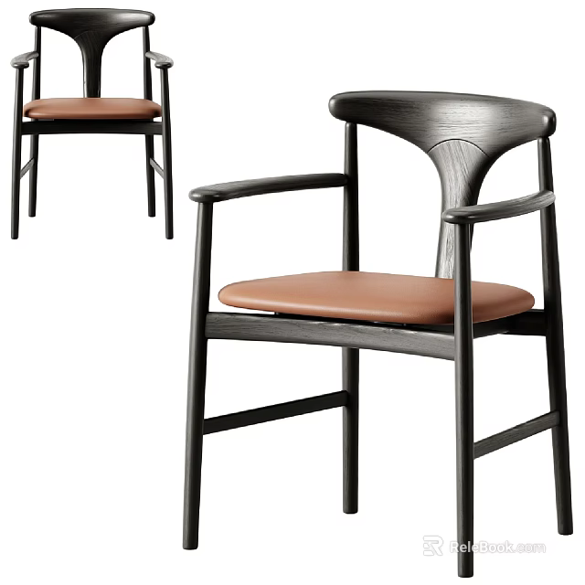 Elegant Modern Armchair With Dark Wooden Frame And Brown Seat Design 3d model 