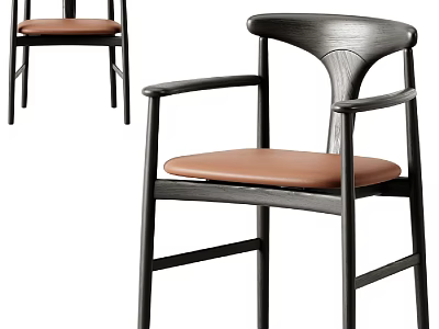 Elegant Modern Armchair With Dark Wooden Frame And Brown Seat Design 3d model