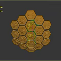 Shiny Orange Hexagon Honeycomb Structure With Green Connecting Lines And Gray Background Reflection