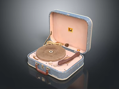 Vintage Suitcase Style Open Record Player In Blue With Turntable And Tonearm 3d model