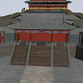 Ancient Chinese Architecture With Green Tiled Roof Overhanging Eaves And Stone Steps
