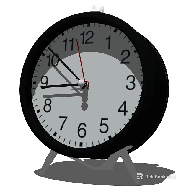 Black Frame Clock with White Dial Numbers Red Second Hand and Silver Stand 3d model 