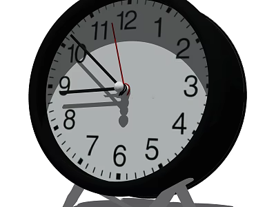 Black Frame Clock with White Dial Numbers Red Second Hand and Silver Stand 3d model