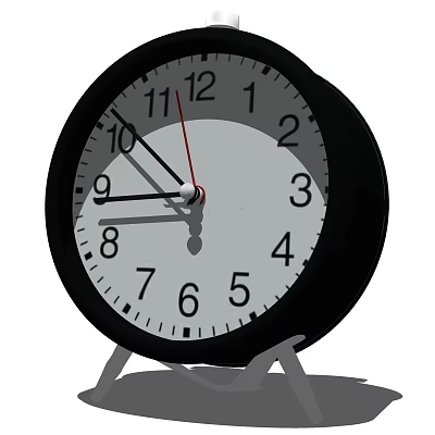 Black Frame Clock with White Dial Numbers Red Second Hand and Silver Stand 3d model