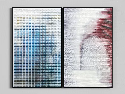 Abstract Paintings Side by Side with Blue Grid and Red White Texture 3d model