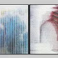 Abstract Paintings Side by Side with Blue Grid and Red White Texture