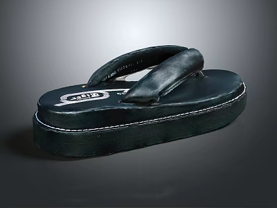 Black Leather Flip Flops With Thick Sole And White Stitching Logo Design 3d model