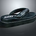 Black Leather Flip Flops With Thick Sole And White Stitching Logo Design 3d model