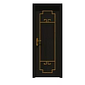 Black Wooden Entrance Door With Traditional Golden Decorative Patterns And Handle