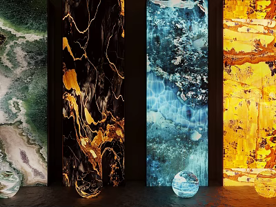 Colorful Marble Texture Wall Panels With Modern Design And Decorative Spheres 3d model