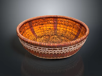 Handwoven Decorative Storage Basket With Brown Orange Textured Woven Pattern 3d model