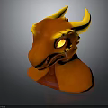 Detailed 3D Dragon Head Model Orange Colored With Yellow Horns And Glowing Eyes