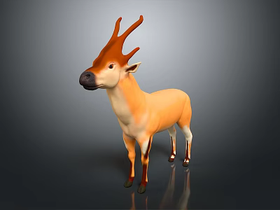 Orange Deer with Brown Antlers Black Nose White Belly in 3D Rendering on Gray Background 3d model