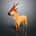 Orange Deer with Brown Antlers Black Nose White Belly in 3D Rendering on Gray Background