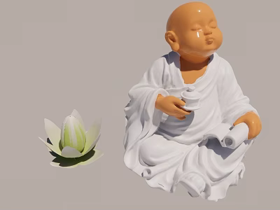 Game and Movie Character of Young Monk in White Robe Holding Teacup with White Lotus 3d model