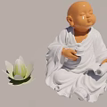 Game and Movie Character of Young Monk in White Robe Holding Teacup with White Lotus