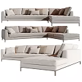 Modern Light Colored Sectional Sofa With Multiple Cushions And Metal Legs 3d model