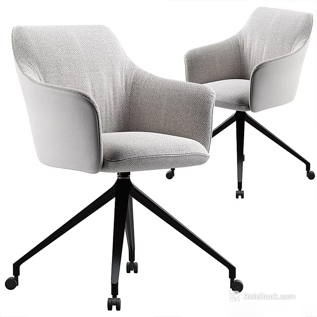 Light Gray Upholstered Office Chairs With Armrests And Black Five Star Base Casters 3d model 