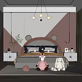 Cute Children's Bedroom with Bear Ear Headboard Plush Toys and Soft Pink White Walls