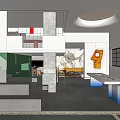 Modern Front Desk Reception Interior Design With White Counter Green Cabinets And Artwork