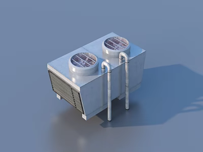 Industrial Cooling Equipment Featuring Dual Fan Units Metal Casing And Connected Pipes 3d model