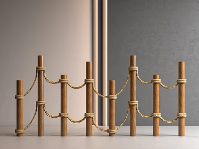 Natural Wooden Post Rope Room Divider With Simple Interior Design 3d model