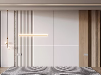 Modern Bed Background Wall With Linear Light And Wood Details 3d model