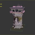 Modern Control Tower Building With Top Observation Platform And Detailed Yellow Gray Base Structure 3d model