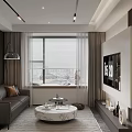 Modern Living And Dining Room Interior With Sofa Coffee Table Dining Set And Pendant Lights