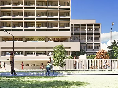 Modern Multi Storey School Building With Large Windows Balconies And Green Lawn Area 3d model