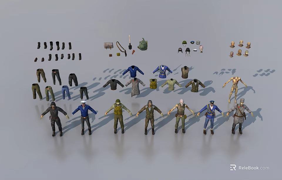 Two Person Action Figures Set With Assorted Clothing And Accessories 3d model 